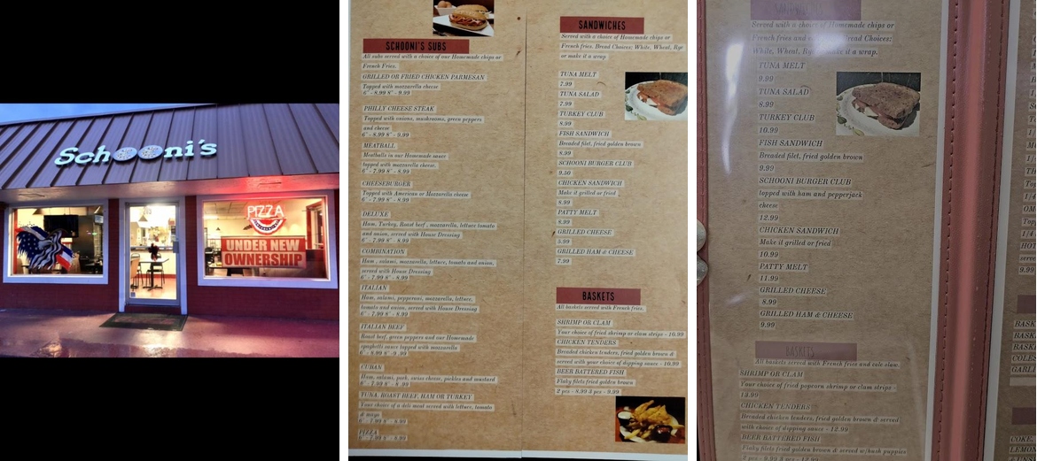 Schooni's Italian American Menu